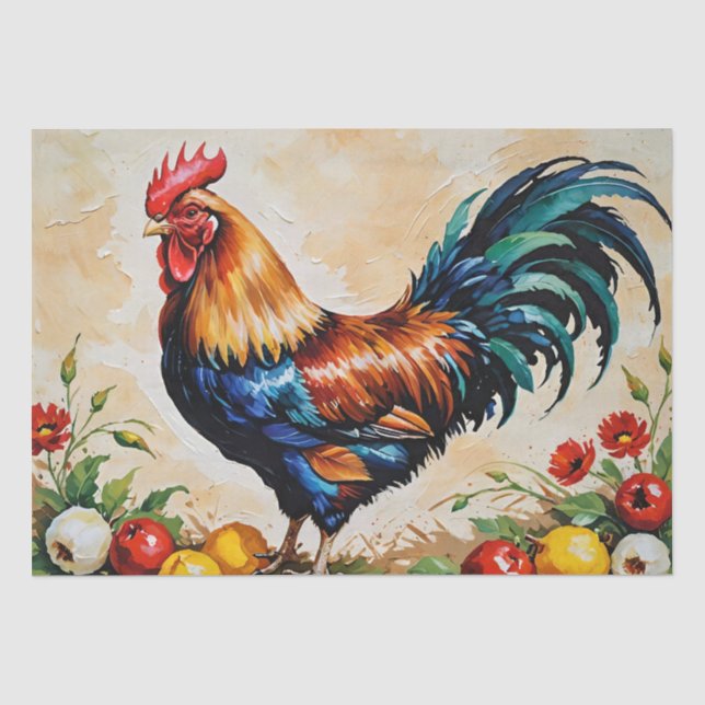 Papier Mousseline Découpage de peinture acrylique de coq (Recto)