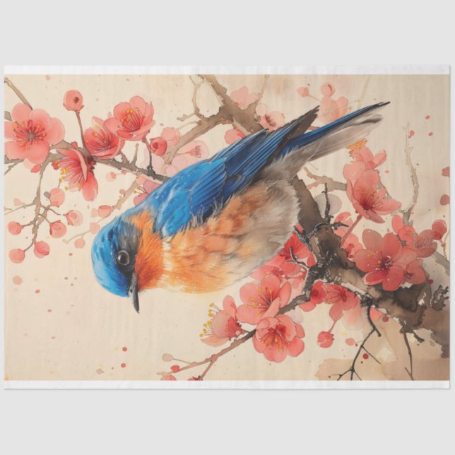 Papier Mousseline Découpage de peinture sur arbre de fleurs de ceris (Recto)
