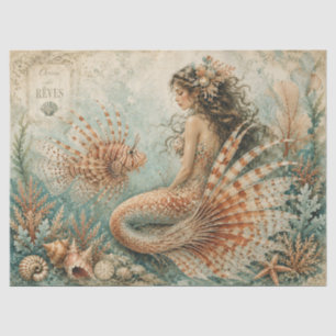 Papier Mousseline Découpage de sirène vintage   Corail de poisson-li