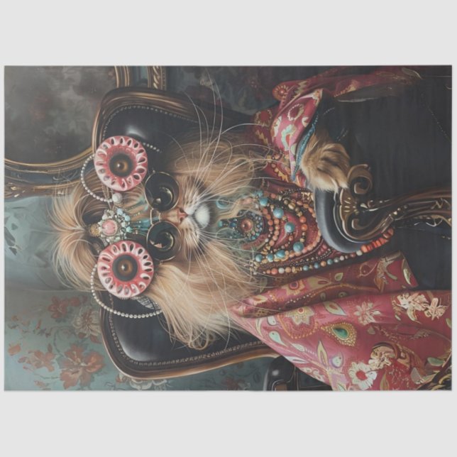 Papier Mousseline Découpage de style Hippie Amoureux des chats (Recto)