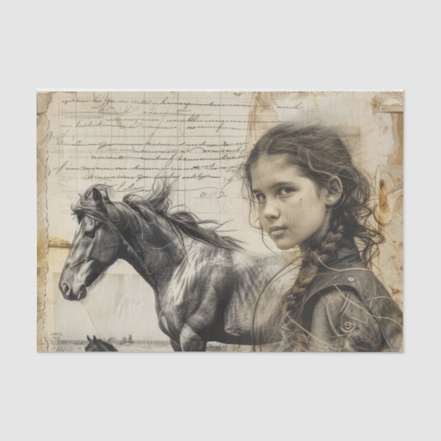 Papier Mousseline Découpage de style occidental pour cheval et fille (Recto)