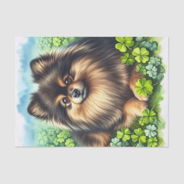 Papier Mousseline Découpage de trèfle en aquarelle brindé Pomeranian (Recto)