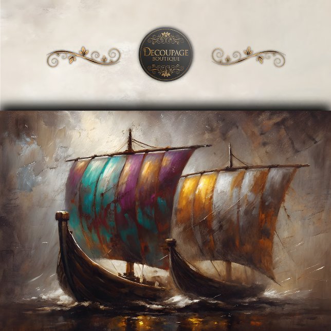 Papier Mousseline Découpage de voiles viking colorées (Colorful Viking Sails Decoupage Tissue Paper)