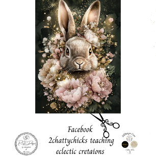Papier Mousseline Découpage Delicate Rabbit de Pâques Design floral