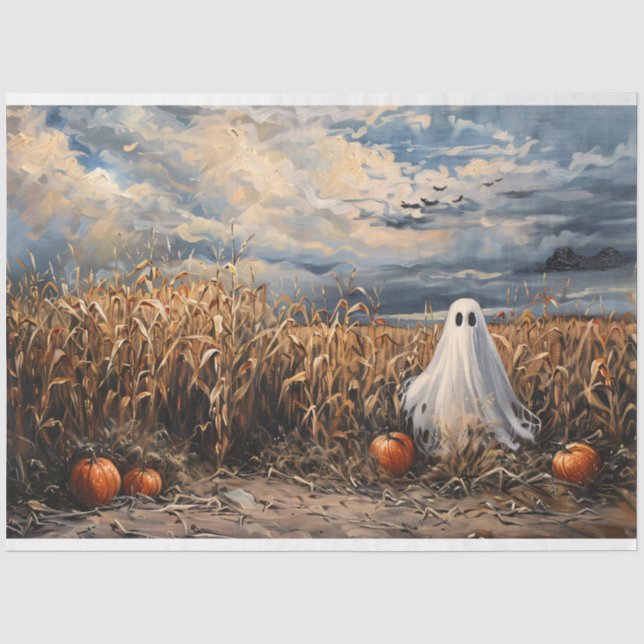 Papier Mousseline Découpage des Citrouilles de champ de maïs fantôme (Recto)