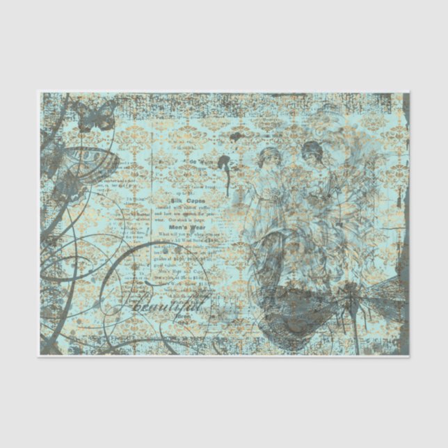 Papier Mousseline Découpage des dames Turquoises (Recto)