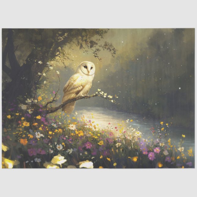 Papier Mousseline Découpage des Fleurs sauvages de la Chouette blanc (Recto)