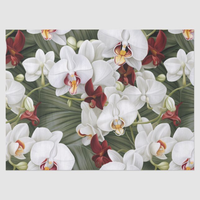Papier Mousseline Découpage des orchidées blanches et bordeaux (Recto)