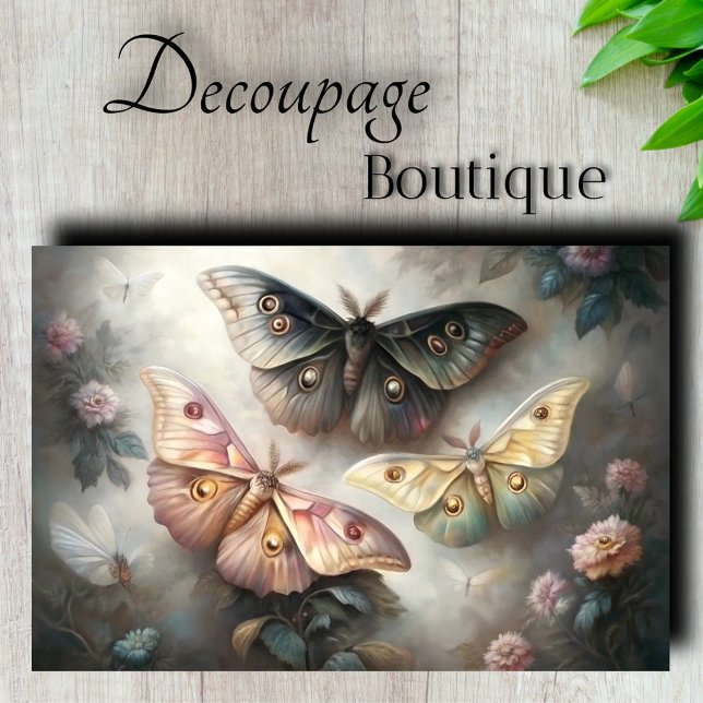 Papier Mousseline Découpage des papes éthériques (Ethereal Moths Decoupage Tissue Paper)