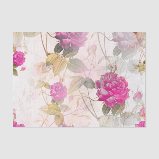 Papier Mousseline Découpage des Roses Vintages roses (Recto)