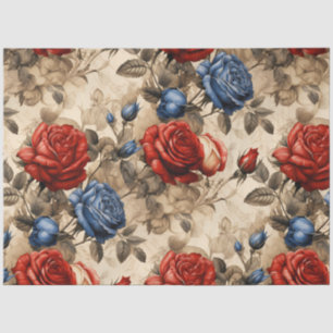 Papier Mousseline Découpage d'inspiration Vintage Rose rouge et bleu