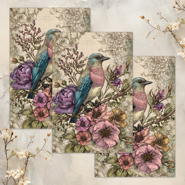 Papier Mousseline DÉCOUPAGE D'OISEAU vintage (VINTAGE BIRD DECOUPAGE TISSUE PAPER)