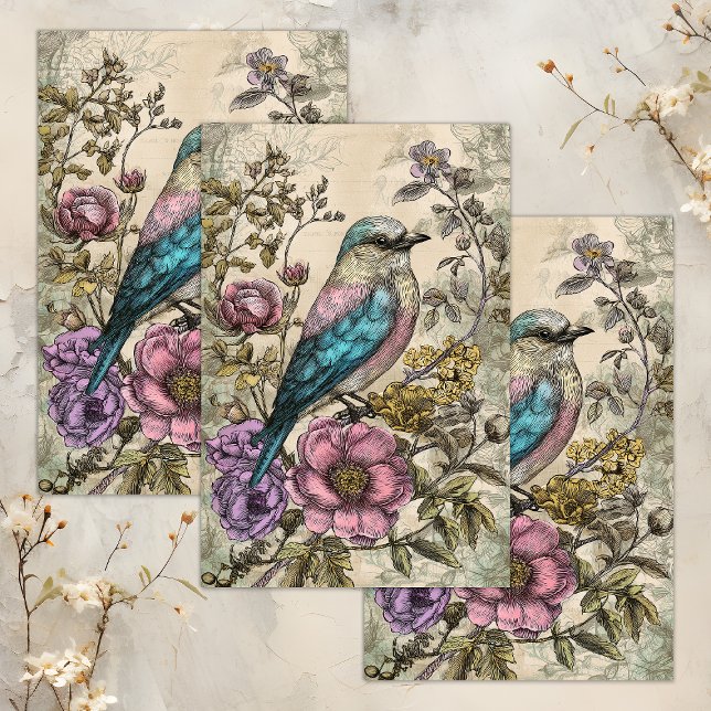 Papier Mousseline DÉCOUPAGE D'OISEAU vintage (VINTAGE BIRD DECOUPAGE TISSUE PAPER)