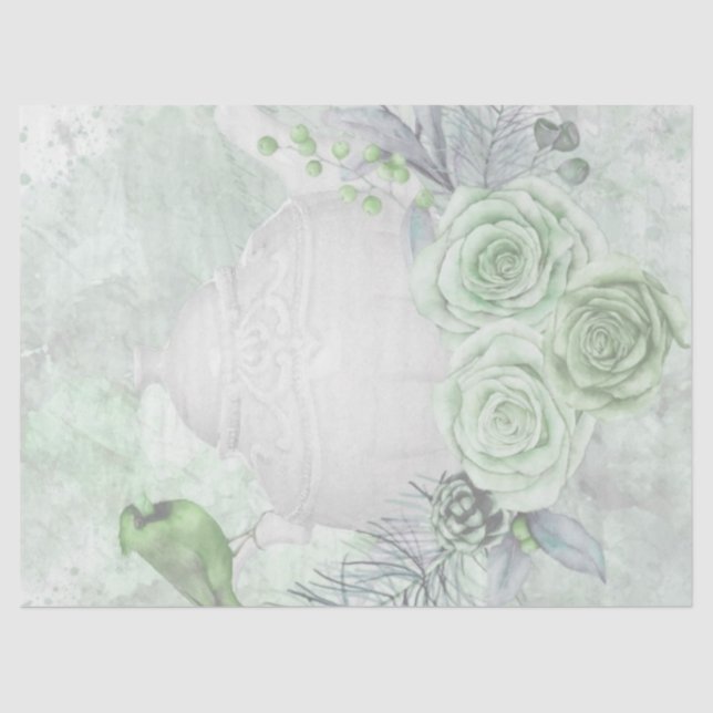 Papier Mousseline Découpage d'oiseaux Roses vintages à la menthe (Recto)