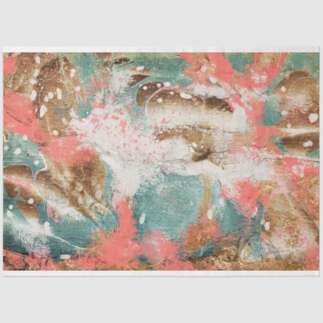 Papier Mousseline Découpage d'or rose Turquoise Art Abstrait moderne (Recto)
