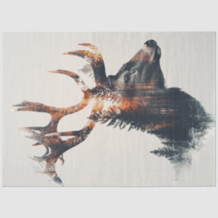 Papier Mousseline Découpage Double Cerf Exposé & Arbre