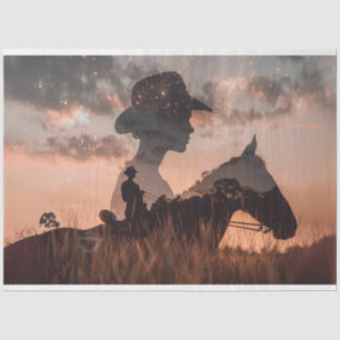 Papier Mousseline Découpage Double exposition Cowboy & Cheval