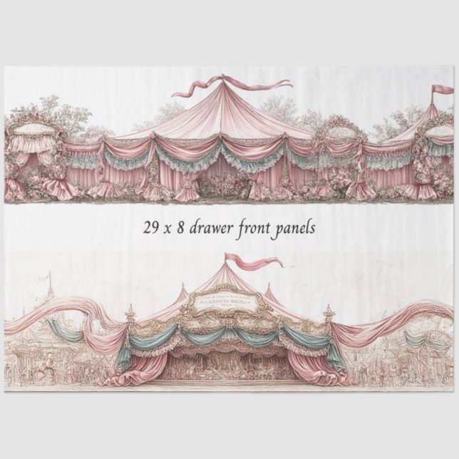 Papier Mousseline Decoupage Drawer Fronts Rococo Pastel Circus Tents (Recto)