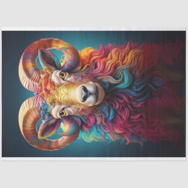 Papier Mousseline Découpage du bélier arc-en-ciel (Recto)