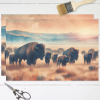 Découpage du bison d'aquarelle du troupeau de biso