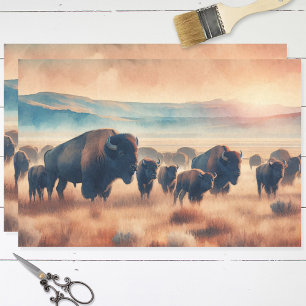 Papier Mousseline Découpage du bison d'aquarelle du troupeau de biso