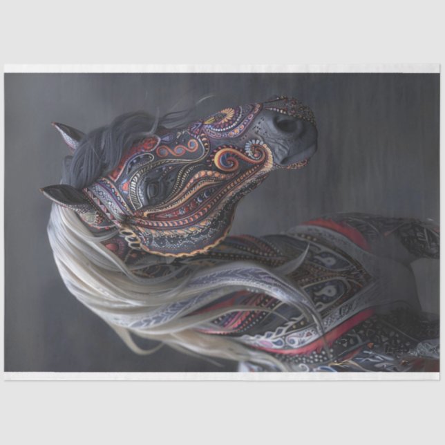 Papier Mousseline Découpage du cheval indien peint en violet du Trib (Recto)