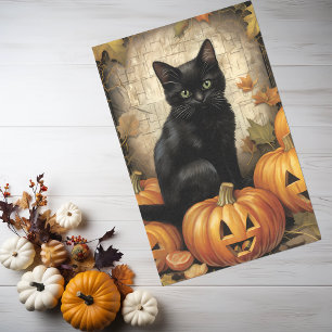 Papier Mousseline Découpage du Citrouille de chat noir vintage