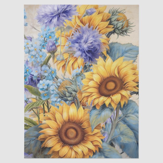 Papier Mousseline Découpage du grand bouquet de tournesol (Recto)