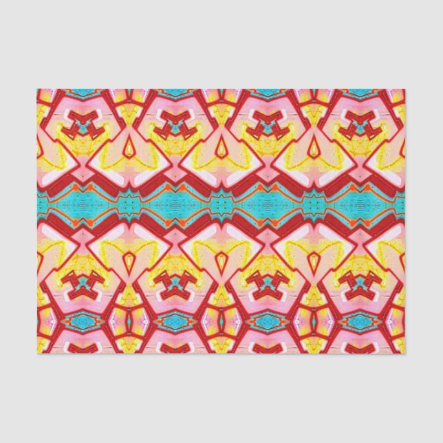 Papier Mousseline Découpage du Motif d'art Turquoise rose tribal (Recto)