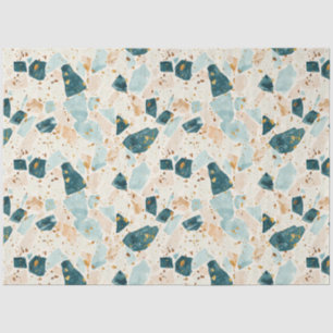 Papier Mousseline Découpage du Motif Turquoise et or Terrazzo