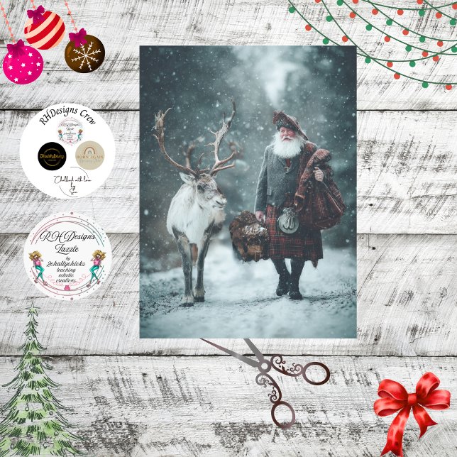 Papier Mousseline Découpage du Père Noël écossais en kilt (Créateur téléchargé)