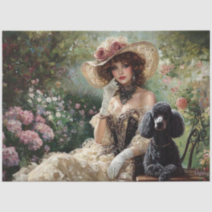 Papier Mousseline Découpage Elégant Jardin Vintage Lady Noir Poodle