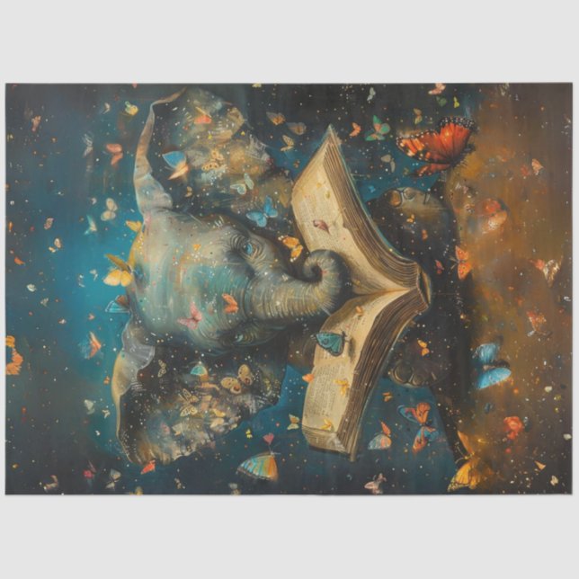 Papier Mousseline Découpage Éléphant Whimsical Avec Livres Scolaires (Recto)