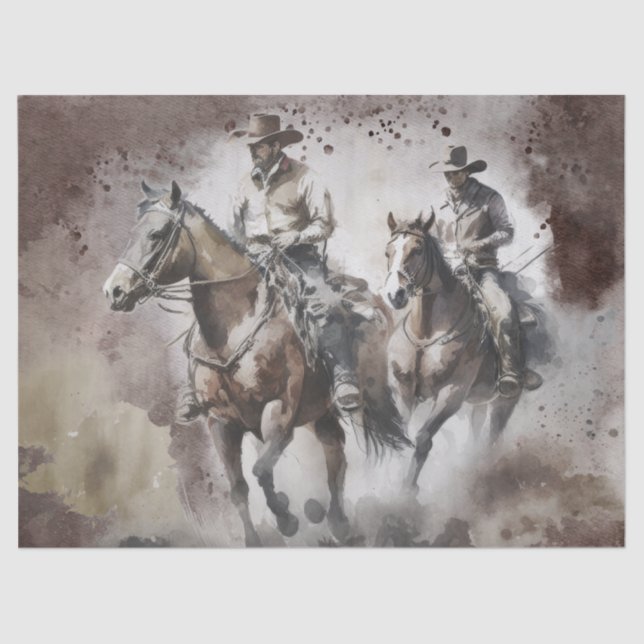 Papier Mousseline Découpage en aquarelle Western Cowboy (Recto)