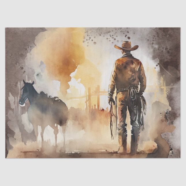 Papier Mousseline Découpage en aquarelle Western Cowboy (Recto)