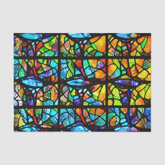Papier Mousseline Découpage en effet en verre de couleur multicolore (Recto)