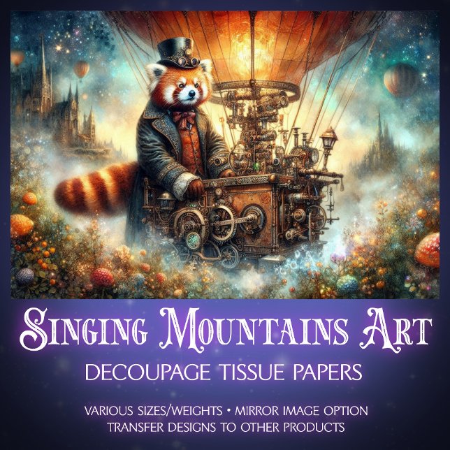 Papier Mousseline Découpage en Steampunk Red Panda Voyage enchanté (Créateur téléchargé)