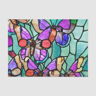Papier Mousseline Découpage en verre tendu Bleu et Purple Papillon