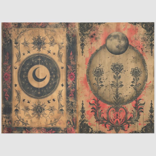 Papier Mousseline Découpage en vieux papier gothique céleste (Recto)