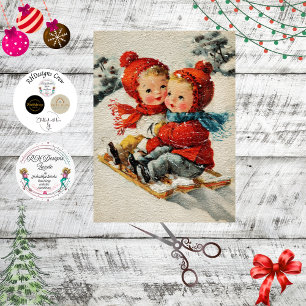 Papier Mousseline Découpage Enfants Vintage Traîneau Forêt Enneigée