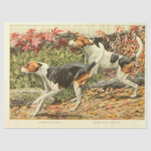 Papier Mousseline Découpage Ephémère Chien vintage Foxhounds
