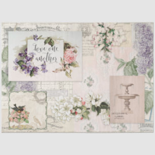 Papier Mousseline Découpage Ephémère florale Vintage Antique Françai