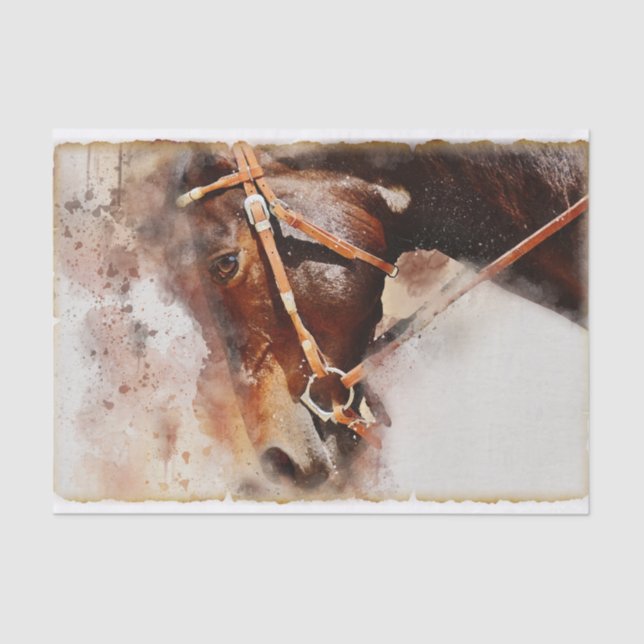 Papier Mousseline Découpage Equestre Brown Horse aquarelle (Recto)
