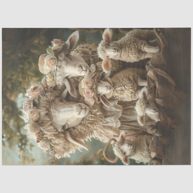 Papier Mousseline Découpage Famille de moutons lunaires à la ferme (Recto)