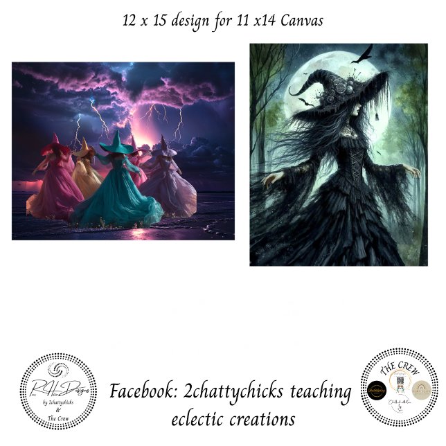 Papier Mousseline Decoupage Fantasy Dancing Witches 11x14 Canvas (Créateur téléchargé)