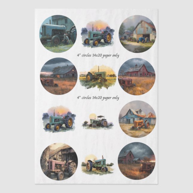 Papier Mousseline Decoupage Farm Life 4" Coaster Set Rustic  (Recto)