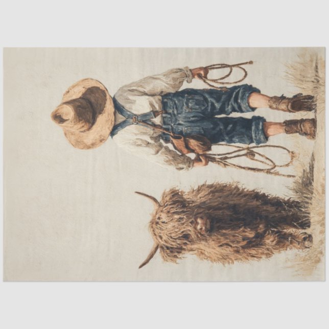 Papier Mousseline Découpage Farmer Boy Highland Calf (Recto)