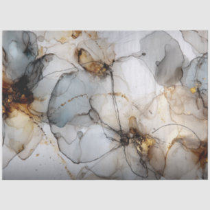 Papier Mousseline Découpage Faux Finish Black Gold Marble Effet