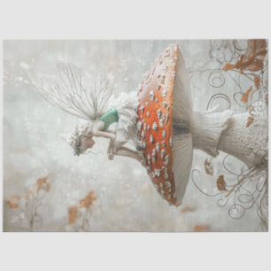 Papier Mousseline Découpage Fée Whimsique Sur Champignons Blanc Roug