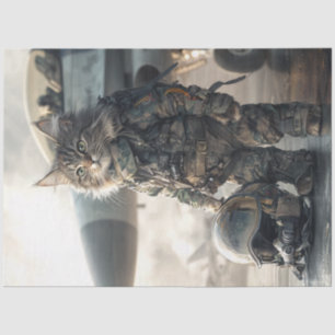 Papier Mousseline Découpage Feline Cat Air Force Pilot en Camouflage